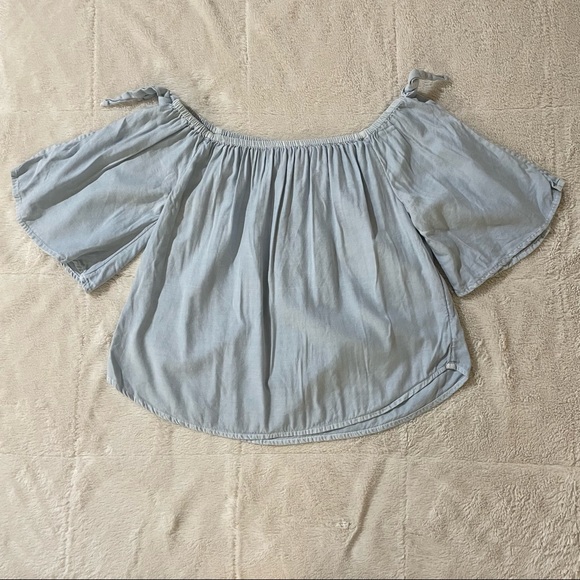 Billabong Blues Baby Chambray Off Shoulder Top / Size S - Picture 6 of 9